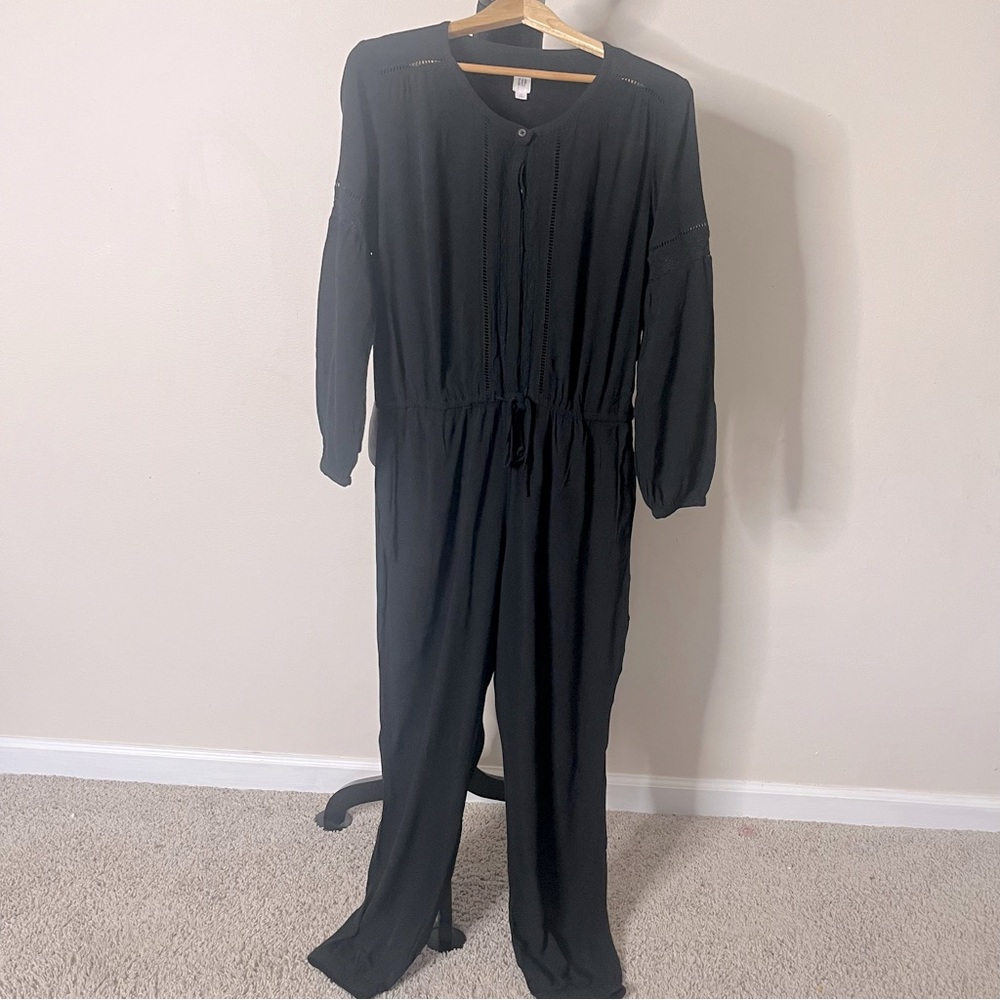 Gap‎ Women’s Black Lace Detail Drawstring Waist Jumpsuit Sz M